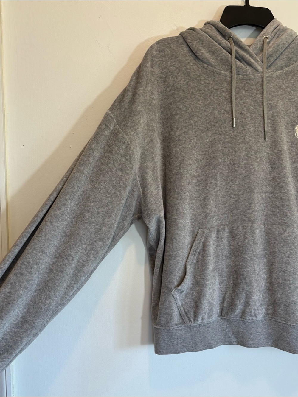 Polo Ralph Lauren Velour Hoodie Gray Pullover Sweatshirt Large - Picture 3 of 7